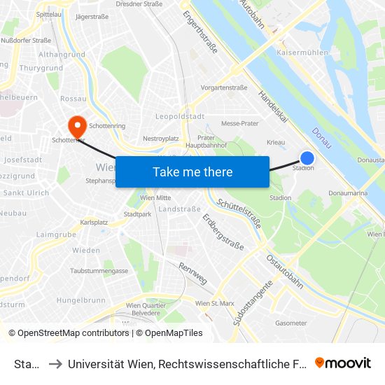 Stadion to Universität Wien, Rechtswissenschaftliche Fakultät (Juridicum) map
