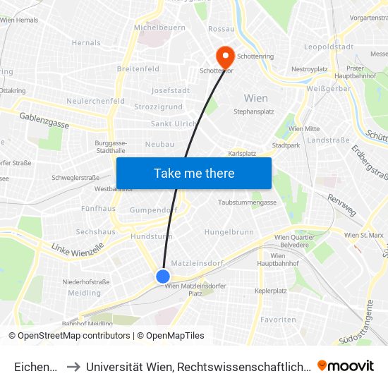 Eichenstraße to Universität Wien, Rechtswissenschaftliche Fakultät (Juridicum) map