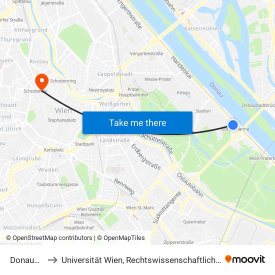 Donaumarina to Universität Wien, Rechtswissenschaftliche Fakultät (Juridicum) map