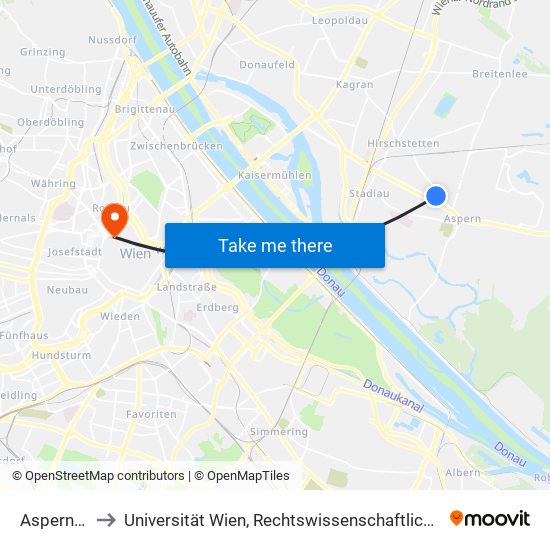 Aspernstraße to Universität Wien, Rechtswissenschaftliche Fakultät (Juridicum) map