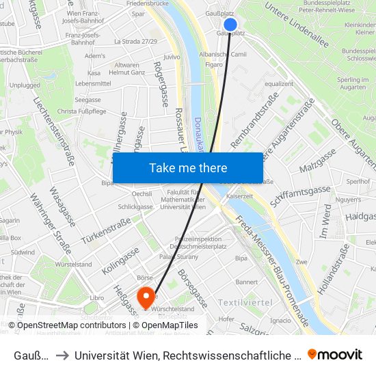 Gaußplatz to Universität Wien, Rechtswissenschaftliche Fakultät (Juridicum) map