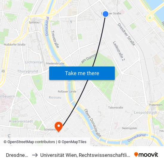 Dresdner Straße to Universität Wien, Rechtswissenschaftliche Fakultät (Juridicum) map