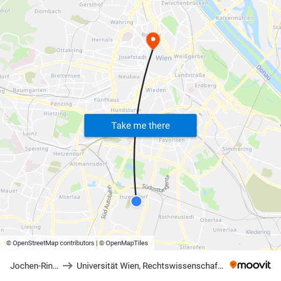 Jochen-Rindt-Straße to Universität Wien, Rechtswissenschaftliche Fakultät (Juridicum) map
