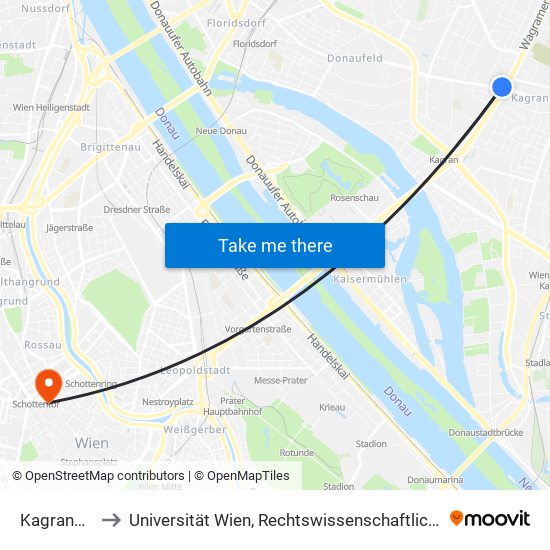 Kagraner Platz to Universität Wien, Rechtswissenschaftliche Fakultät (Juridicum) map