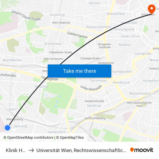 Klinik Hietzing to Universität Wien, Rechtswissenschaftliche Fakultät (Juridicum) map