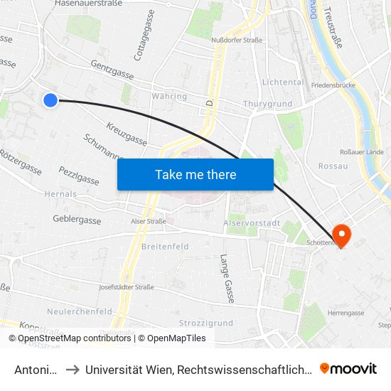 Antonigasse to Universität Wien, Rechtswissenschaftliche Fakultät (Juridicum) map