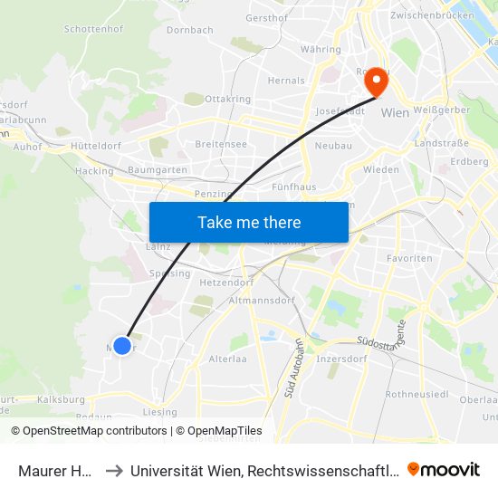Maurer Hauptplatz to Universität Wien, Rechtswissenschaftliche Fakultät (Juridicum) map
