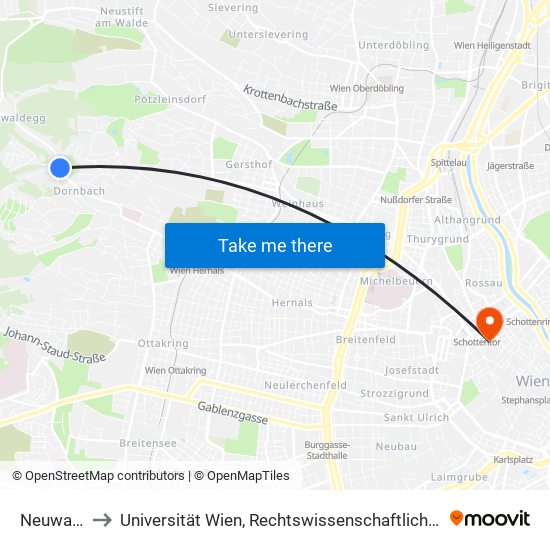 Neuwaldegg to Universität Wien, Rechtswissenschaftliche Fakultät (Juridicum) map