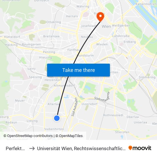 Perfektastraße to Universität Wien, Rechtswissenschaftliche Fakultät (Juridicum) map