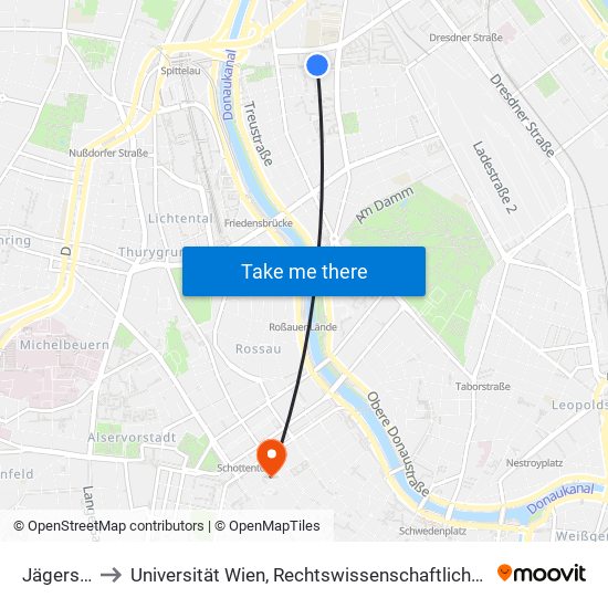 Jägerstraße to Universität Wien, Rechtswissenschaftliche Fakultät (Juridicum) map