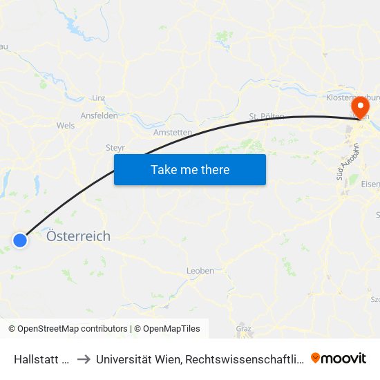 Hallstatt Bahnhst to Universität Wien, Rechtswissenschaftliche Fakultät (Juridicum) map