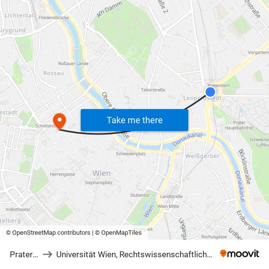 Praterstern to Universität Wien, Rechtswissenschaftliche Fakultät (Juridicum) map