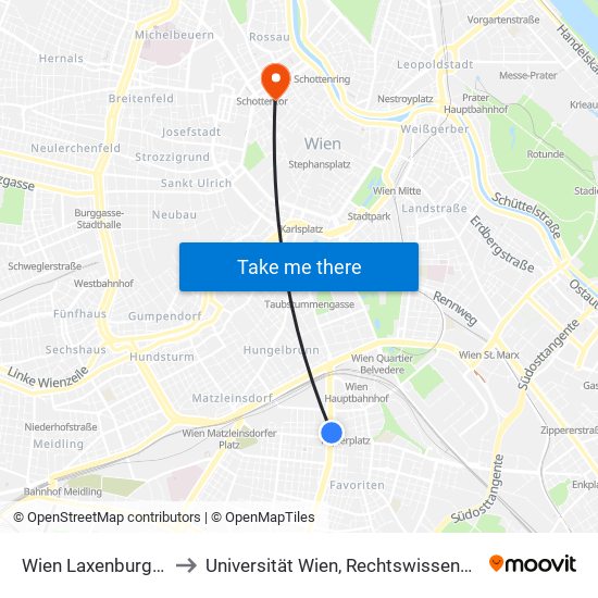 Wien Laxenburger Str./Gudrunstr. to Universität Wien, Rechtswissenschaftliche Fakultät (Juridicum) map