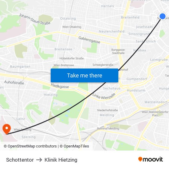 Schottentor to Klinik Hietzing map