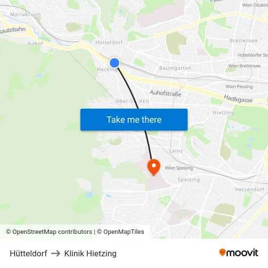 Hütteldorf to Klinik Hietzing map