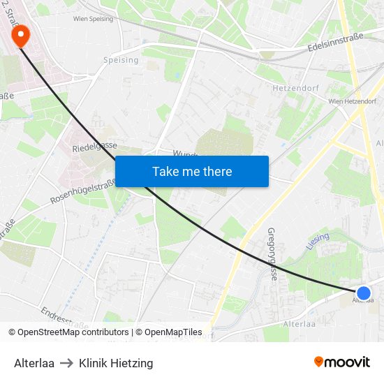 Alterlaa to Klinik Hietzing map
