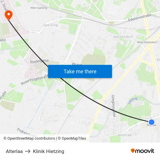 Alterlaa to Klinik Hietzing map