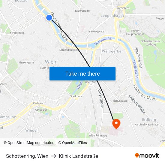 Schottenring, Wien to Klinik Landstraße map