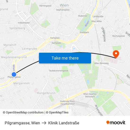 Pilgramgasse, Wien to Klinik Landstraße map