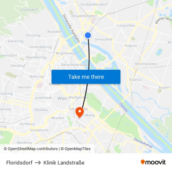 Floridsdorf to Klinik Landstraße map