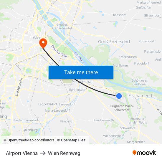 Airport Vienna to Airport Vienna map