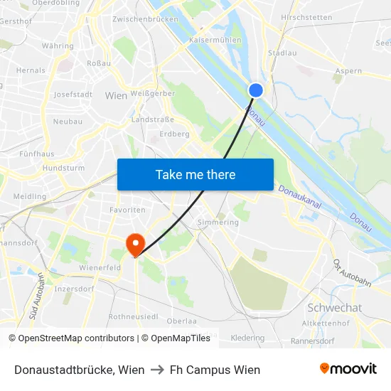 Donaustadtbrücke, Wien to Fh Campus Wien map