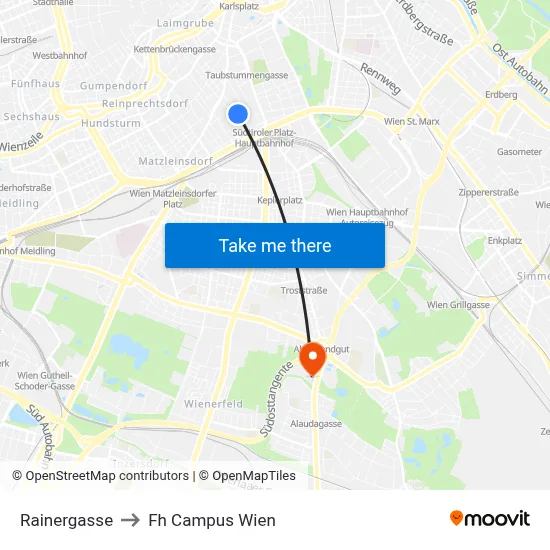 Rainergasse to Fh Campus Wien map