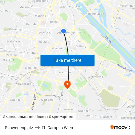 Schwedenplatz to Fh Campus Wien map