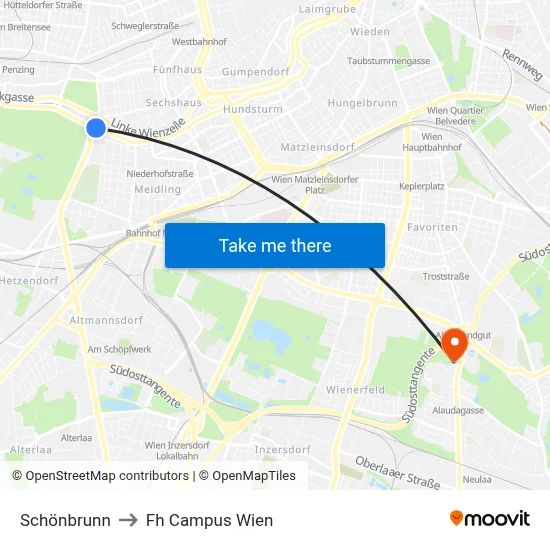 Schönbrunn to Fh Campus Wien map