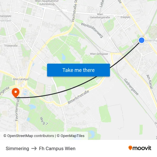 Simmering to Fh Campus Wien map