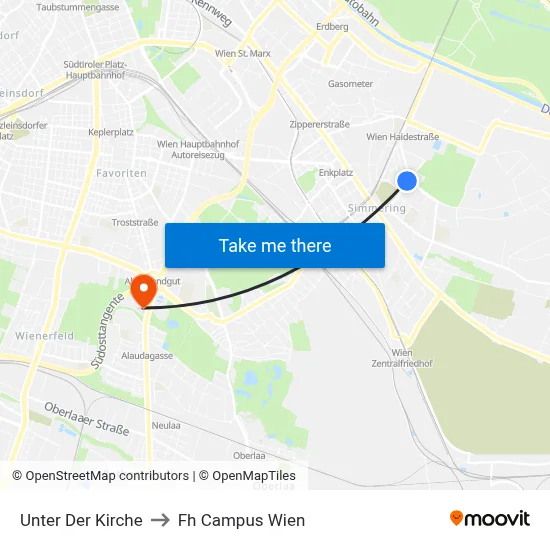 Unter Der Kirche to Fh Campus Wien map