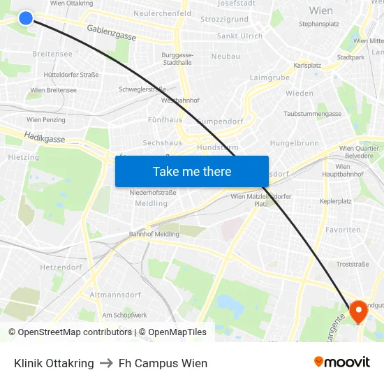 Klinik Ottakring to Fh Campus Wien map