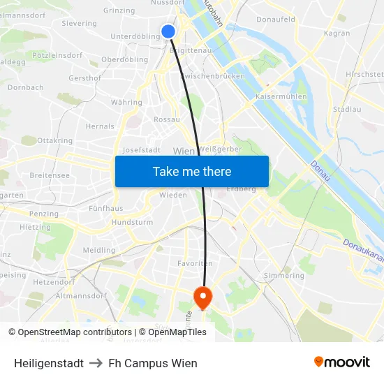 Heiligenstadt to Fh Campus Wien map