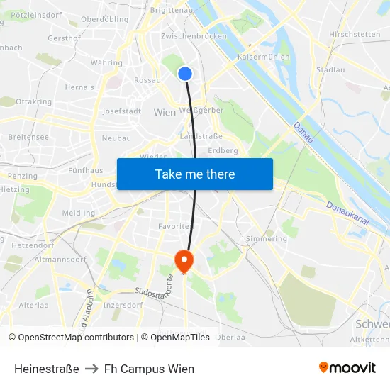 Heinestraße to Fh Campus Wien map