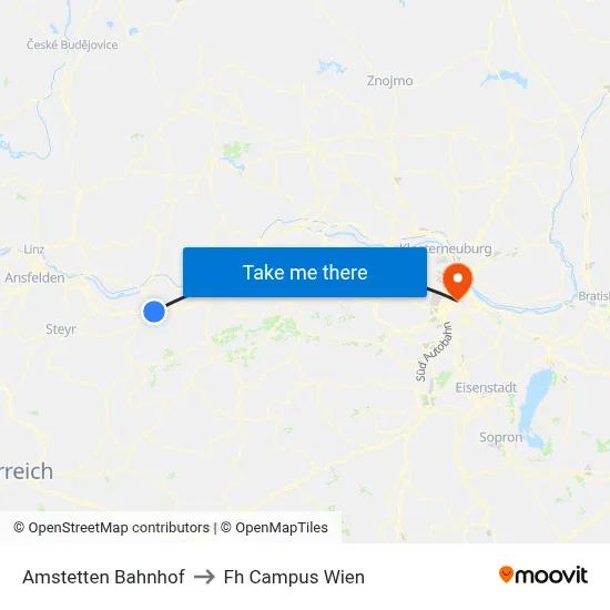 Amstetten Bahnhof to Fh Campus Wien map
