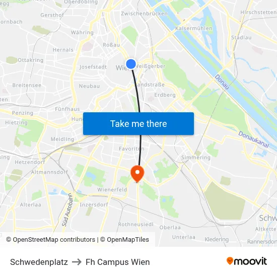 Schwedenplatz to Fh Campus Wien map