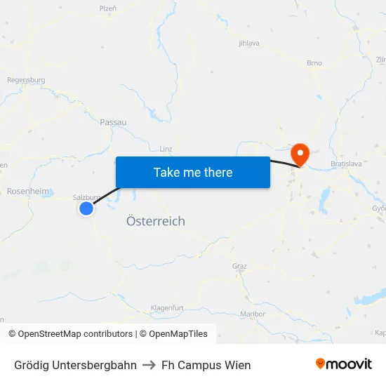 Grödig Untersbergbahn to Fh Campus Wien map