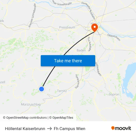 Höllental Kaiserbrunn to Fh Campus Wien map