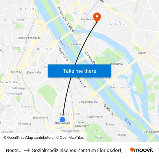 Nestroyplatz to Sozialmedizinisches Zentrum Floridsdorf, Krankenhaus Und Geriatriezentrum map