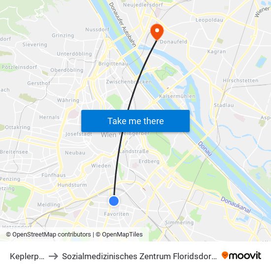 Keplerplatz, Wien to Sozialmedizinisches Zentrum Floridsdorf, Krankenhaus Und Geriatriezentrum map