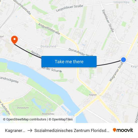 Kagraner Platz, Wien to Sozialmedizinisches Zentrum Floridsdorf, Krankenhaus Und Geriatriezentrum map