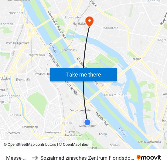 Messe-Prater, Wien to Sozialmedizinisches Zentrum Floridsdorf, Krankenhaus Und Geriatriezentrum map