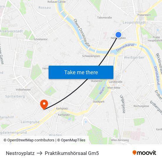 Nestroyplatz to Praktikumshörsaal Gm5 map