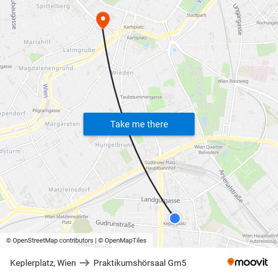 Keplerplatz, Wien to Praktikumshörsaal Gm5 map