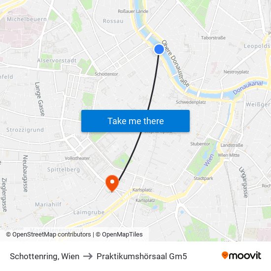 Schottenring, Wien to Praktikumshörsaal Gm5 map