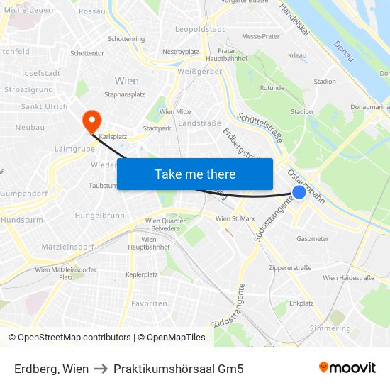 Erdberg, Wien to Praktikumshörsaal Gm5 map