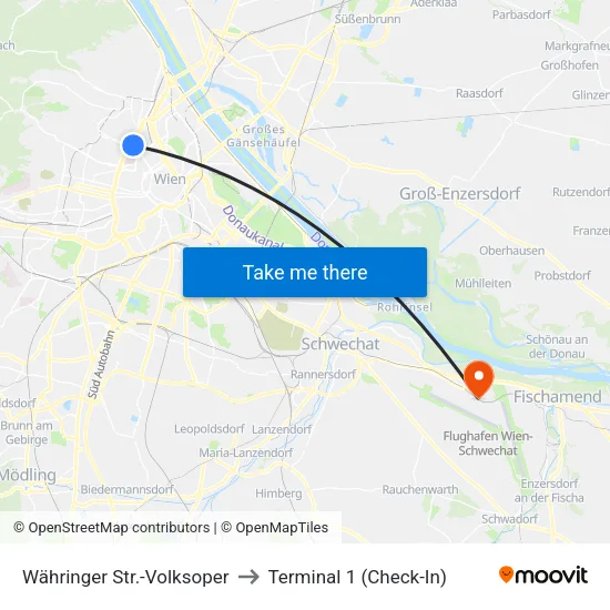 Währinger Str.-Volksoper to Terminal 1 (Check-In) map