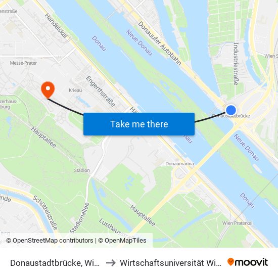 Donaustadtbrücke, Wien to Wirtschaftsuniversität Wien map
