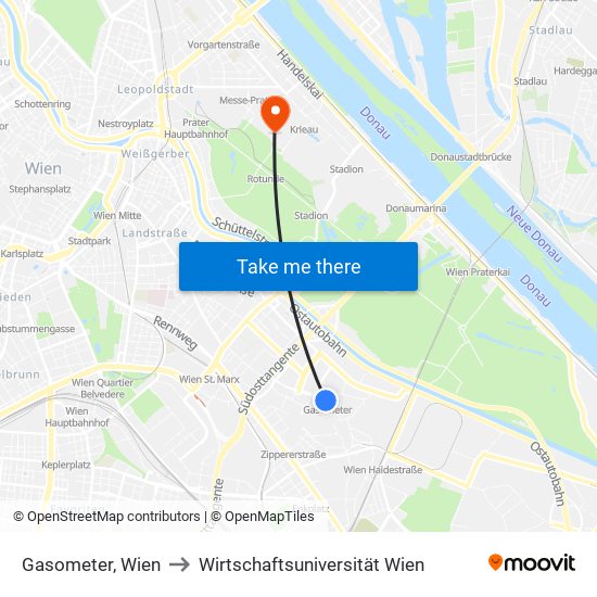 Gasometer, Wien to Wirtschaftsuniversität Wien map