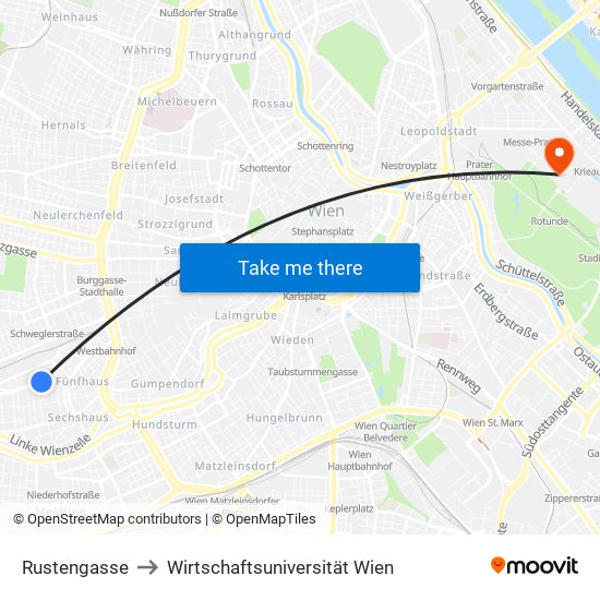 Rustengasse to Wirtschaftsuniversität Wien map